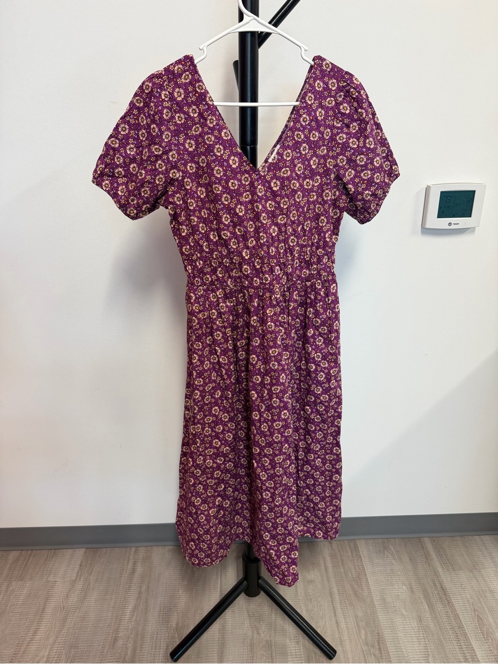 Purple Floral V-Neck Midi Dress